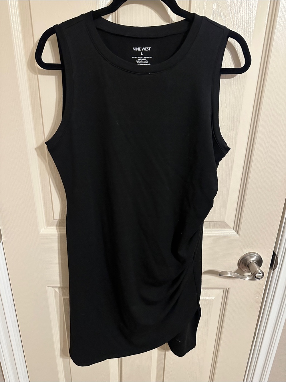 Nine West Black Sleeveless Midi Dress w Side Detail, Sz L